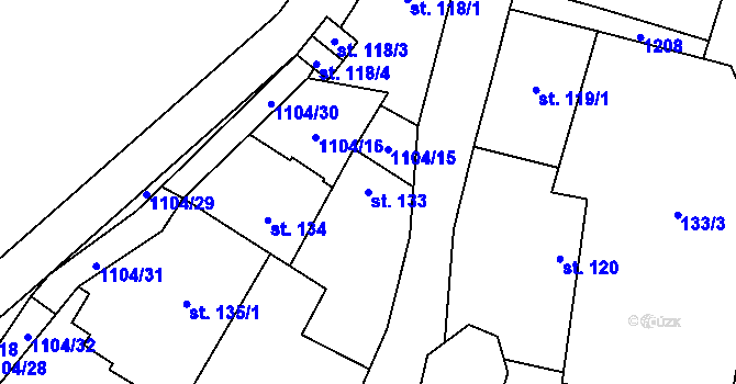 Parcela st. 133 v KÚ Úsobí, Katastrální mapa