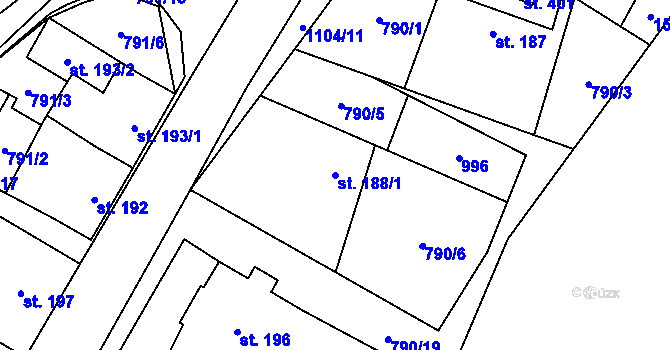 Parcela st. 188/1 v KÚ Úsobí, Katastrální mapa