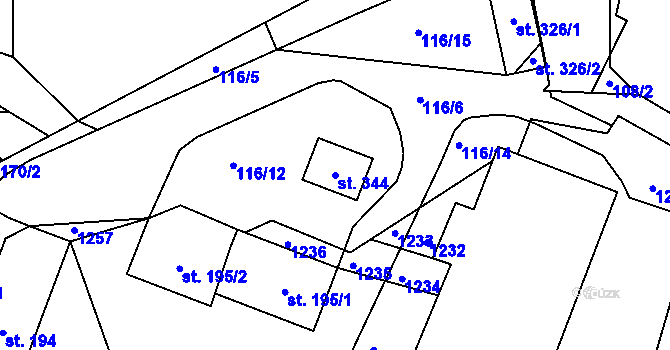 Parcela st. 344 v KÚ Úsobí, Katastrální mapa