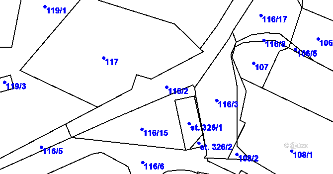 Parcela st. 116/2 v KÚ Úsobí, Katastrální mapa