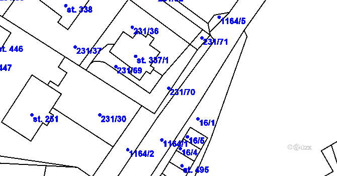 Parcela st. 231/70 v KÚ Úsobí, Katastrální mapa
