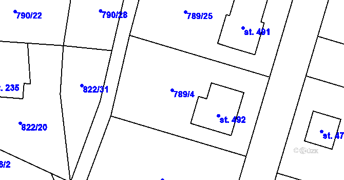 Parcela st. 789/4 v KÚ Úsobí, Katastrální mapa