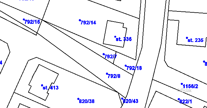 Parcela st. 792/7 v KÚ Úsobí, Katastrální mapa
