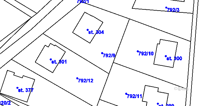 Parcela st. 792/9 v KÚ Úsobí, Katastrální mapa