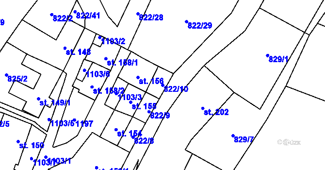 Parcela st. 822/10 v KÚ Úsobí, Katastrální mapa