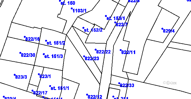 Parcela st. 822/22 v KÚ Úsobí, Katastrální mapa