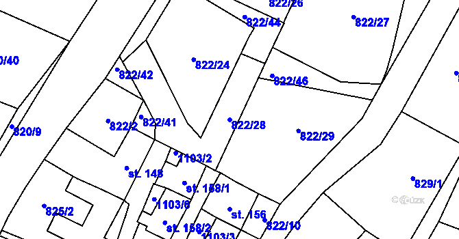 Parcela st. 822/28 v KÚ Úsobí, Katastrální mapa