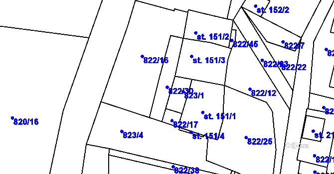 Parcela st. 822/30 v KÚ Úsobí, Katastrální mapa