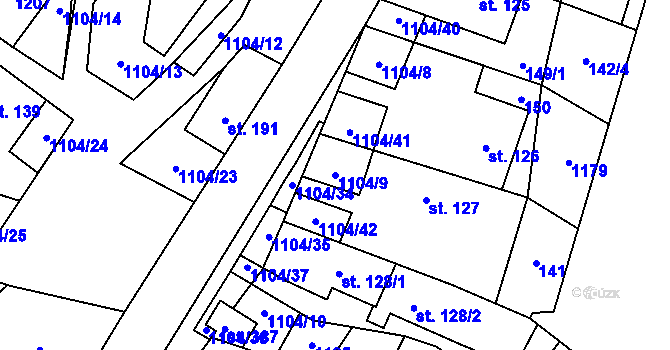 Parcela st. 1104/9 v KÚ Úsobí, Katastrální mapa