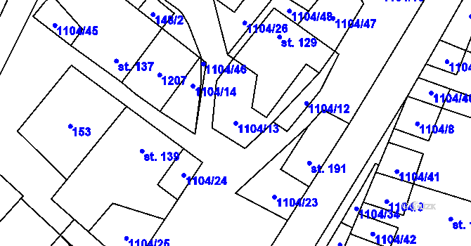 Parcela st. 1104/13 v KÚ Úsobí, Katastrální mapa