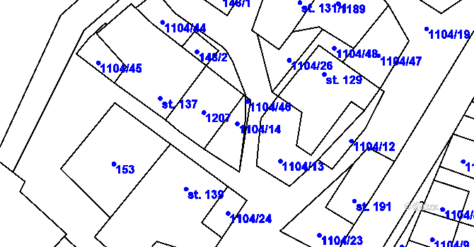 Parcela st. 1104/14 v KÚ Úsobí, Katastrální mapa