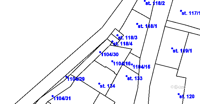 Parcela st. 1104/30 v KÚ Úsobí, Katastrální mapa
