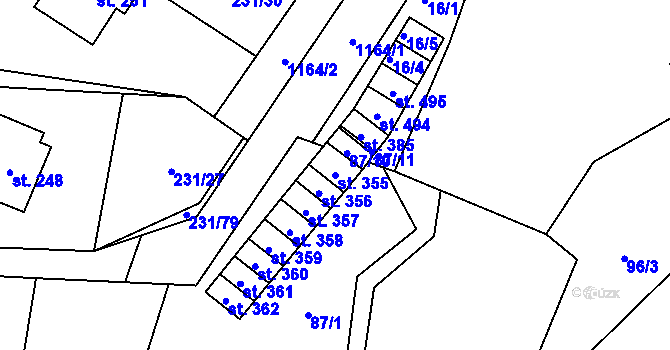 Parcela st. 355 v KÚ Úsobí, Katastrální mapa