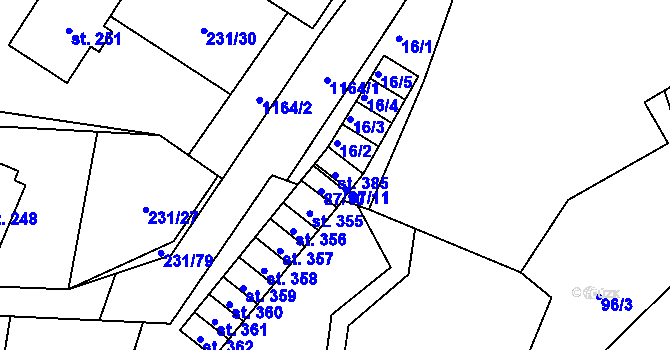 Parcela st. 385 v KÚ Úsobí, Katastrální mapa