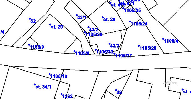 Parcela st. 1105/30 v KÚ Úsobí, Katastrální mapa