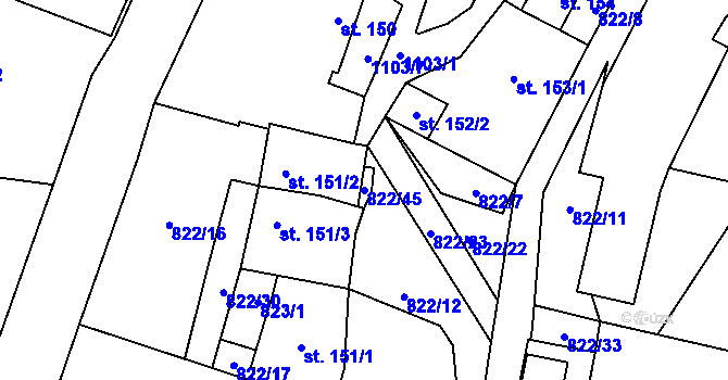 Parcela st. 822/45 v KÚ Úsobí, Katastrální mapa