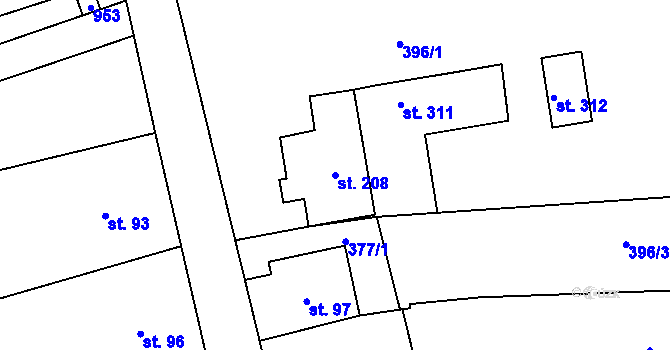 Parcela st. 208 v KÚ Úsobrno, Katastrální mapa