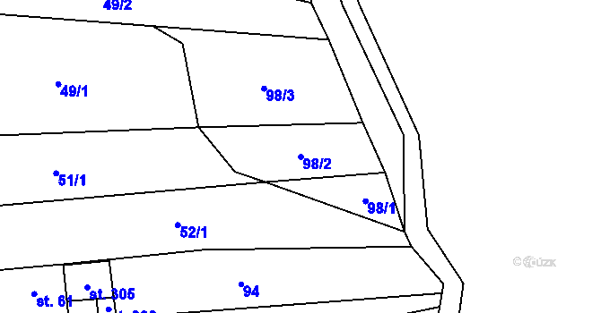 Parcela st. 98/2 v KÚ Úsobrno, Katastrální mapa