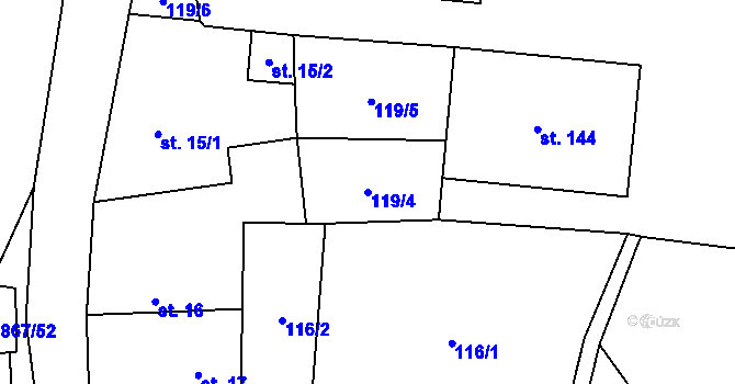 Parcela st. 119/4 v KÚ Úsobrno, Katastrální mapa