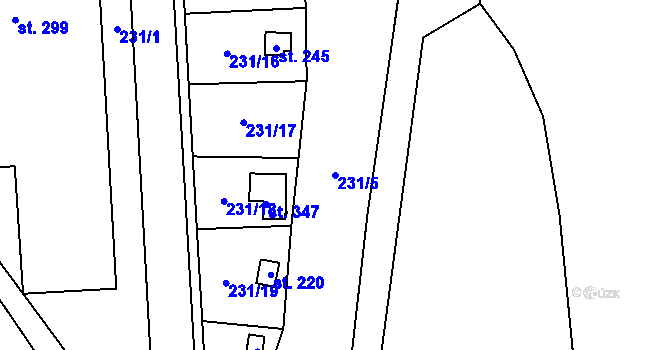 Parcela st. 231/5 v KÚ Úsobrno, Katastrální mapa