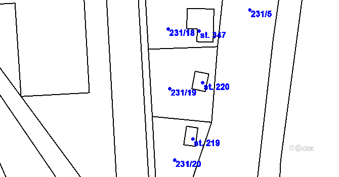 Parcela st. 231/19 v KÚ Úsobrno, Katastrální mapa