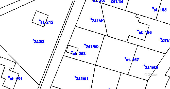 Parcela st. 241/50 v KÚ Úsobrno, Katastrální mapa