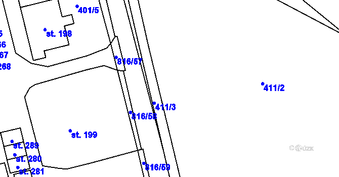 Parcela st. 401/2 v KÚ Úsobrno, Katastrální mapa