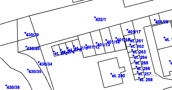 Parcela st. 401/12 v KÚ Úsobrno, Katastrální mapa