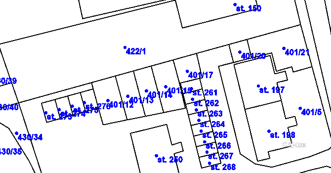 Parcela st. 401/15 v KÚ Úsobrno, Katastrální mapa