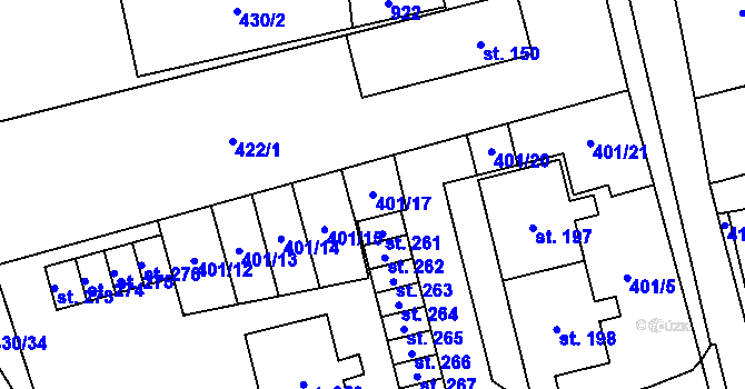 Parcela st. 401/17 v KÚ Úsobrno, Katastrální mapa