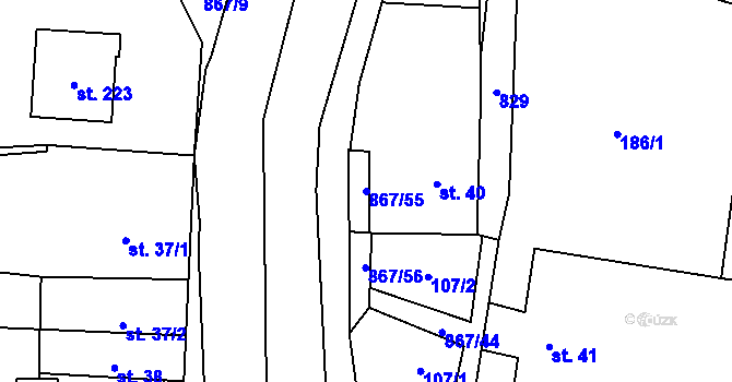 Parcela st. 867/55 v KÚ Úsobrno, Katastrální mapa