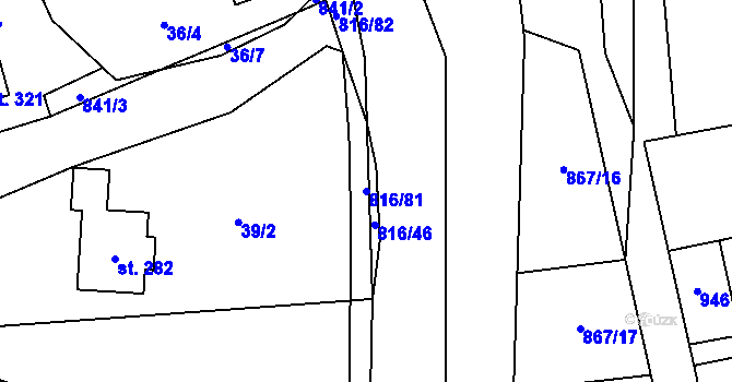 Parcela st. 816/81 v KÚ Úsobrno, Katastrální mapa