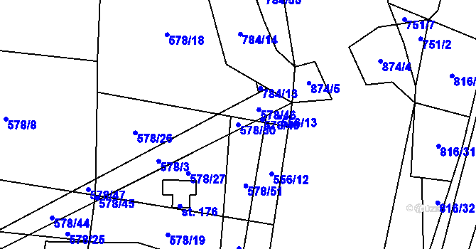Parcela st. 578/50 v KÚ Úsobrno, Katastrální mapa