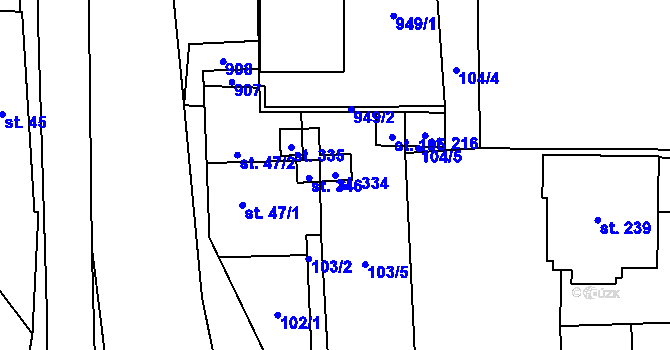 Parcela st. 334 v KÚ Úsobrno, Katastrální mapa