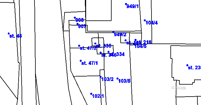 Parcela st. 346 v KÚ Úsobrno, Katastrální mapa