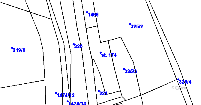 Parcela st. 174 v KÚ Úsov-město, Katastrální mapa
