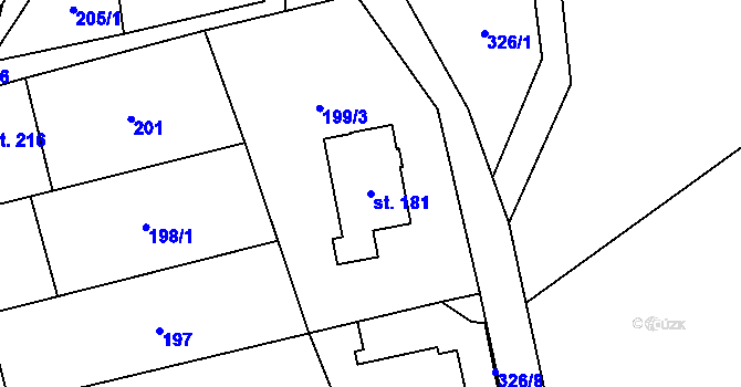 Parcela st. 181 v KÚ Úsov-město, Katastrální mapa
