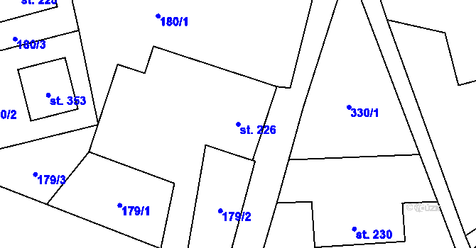 Parcela st. 226 v KÚ Úsov-město, Katastrální mapa