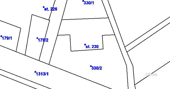 Parcela st. 230 v KÚ Úsov-město, Katastrální mapa