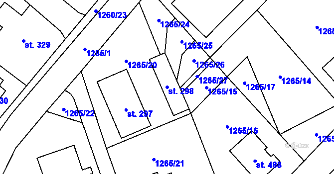 Parcela st. 298 v KÚ Úsov-město, Katastrální mapa