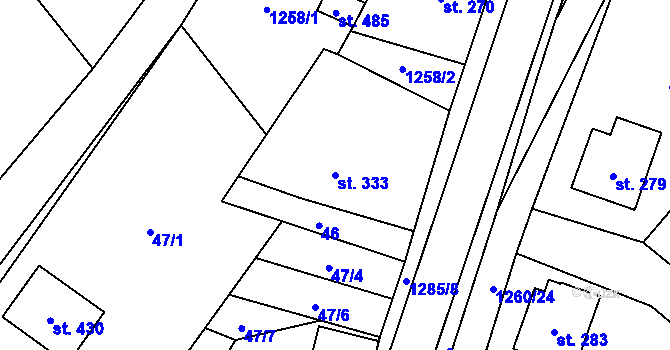 Parcela st. 333 v KÚ Úsov-město, Katastrální mapa