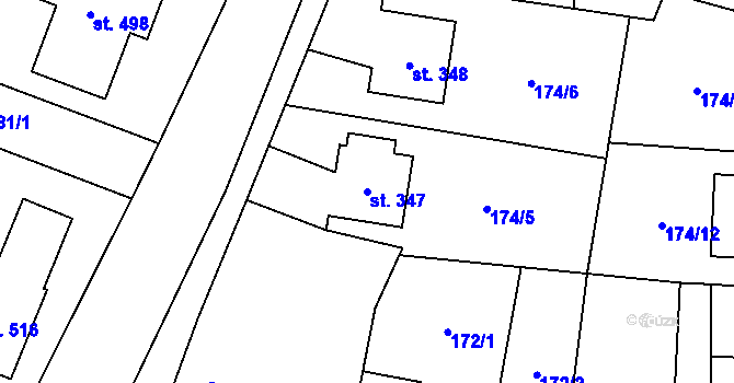 Parcela st. 347 v KÚ Úsov-město, Katastrální mapa