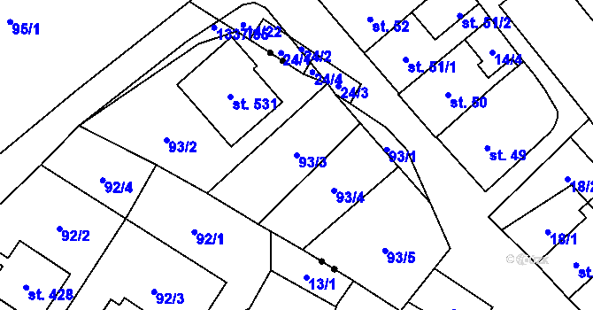 Parcela st. 93/3 v KÚ Úsov-město, Katastrální mapa