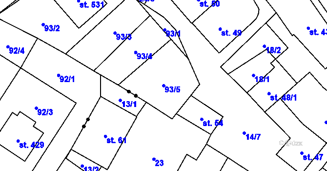 Parcela st. 93/5 v KÚ Úsov-město, Katastrální mapa