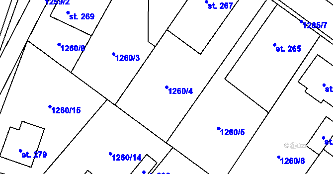 Parcela st. 1260/4 v KÚ Úsov-město, Katastrální mapa