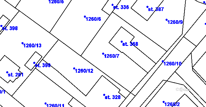 Parcela st. 1260/7 v KÚ Úsov-město, Katastrální mapa