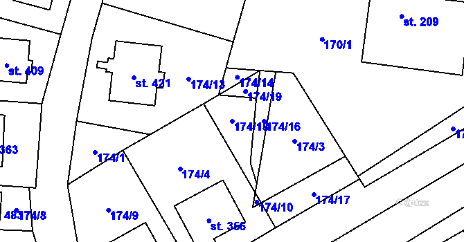 Parcela st. 174/18 v KÚ Úsov-město, Katastrální mapa