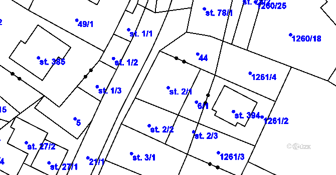 Parcela st. 2/1 v KÚ Úsov-Židovská obec, Katastrální mapa