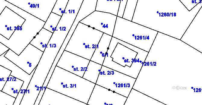 Parcela st. 6/1 v KÚ Úsov-Židovská obec, Katastrální mapa