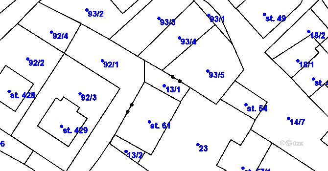 Parcela st. 13/1 v KÚ Úsov-Židovská obec, Katastrální mapa